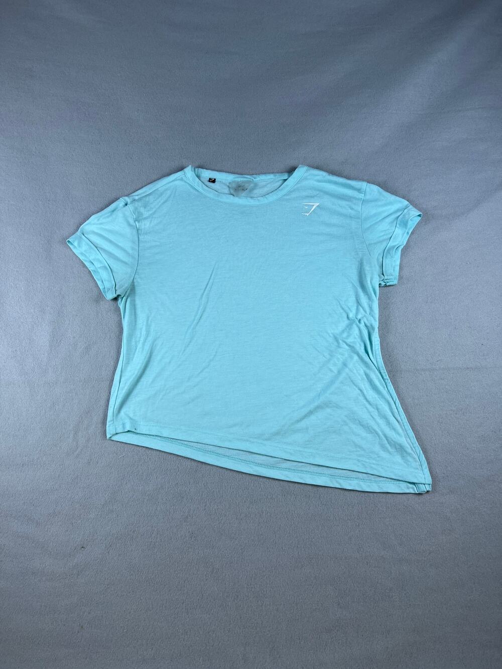 Gymshark Workout Top Womens S Blue Short Sleeve Crew Neck Asymmetric Sports Tee